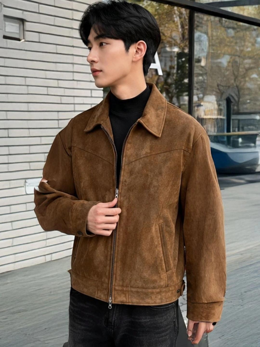 KPOP Men Spread Collar Solid Lightweight Tailored Jacket - Image 1