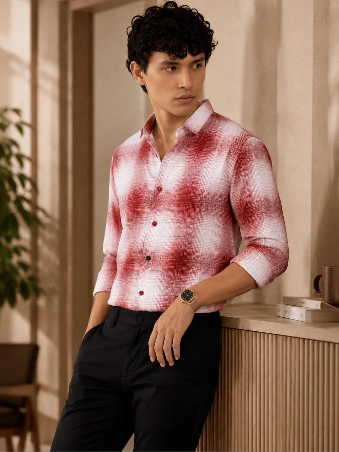 Black Deer Men Standard Checked Spread Collar Casual Shirt Black - Image 1