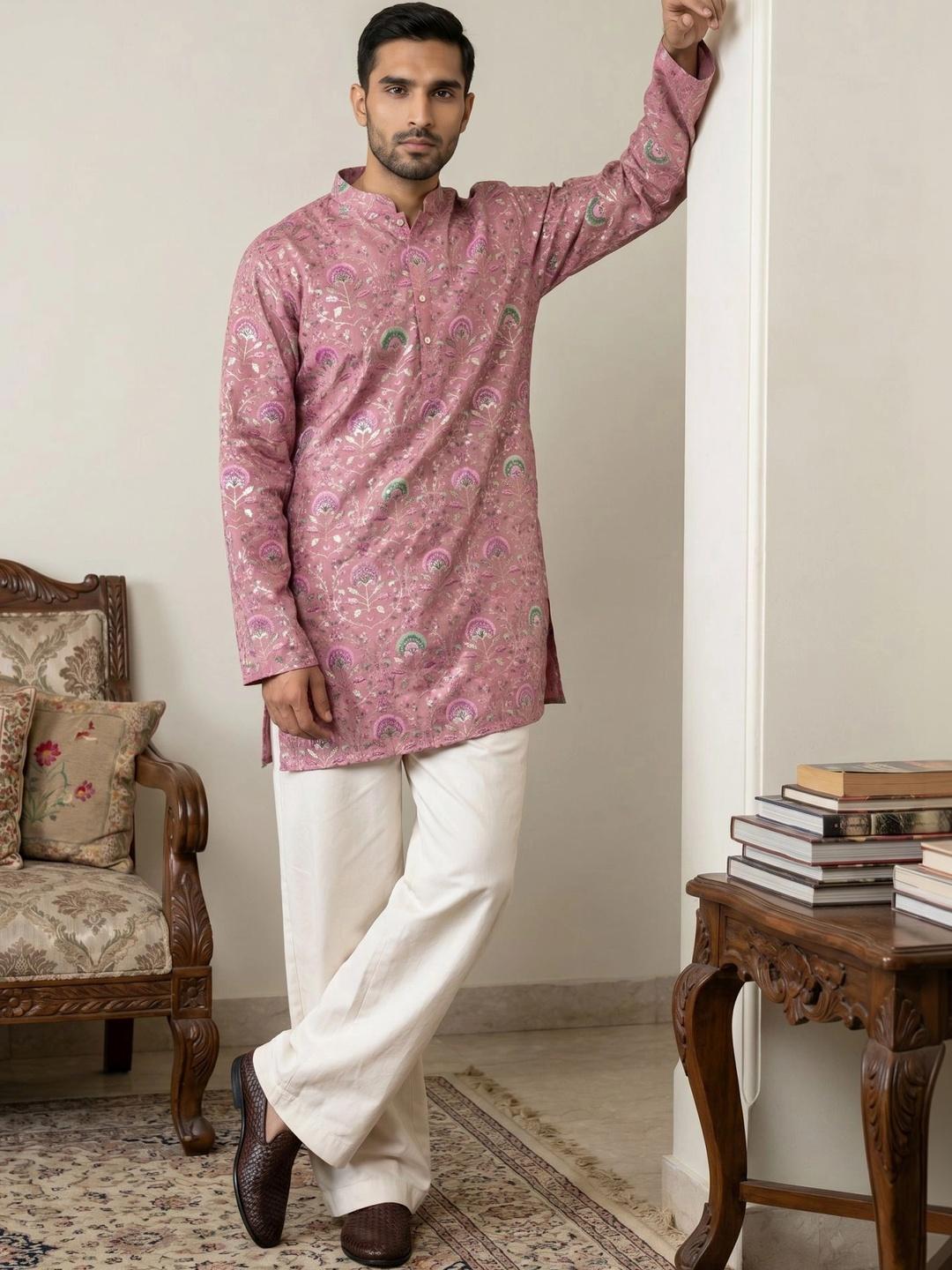 Jompers Silk Blend Foil Print Kurta & Pants Set - Image 1