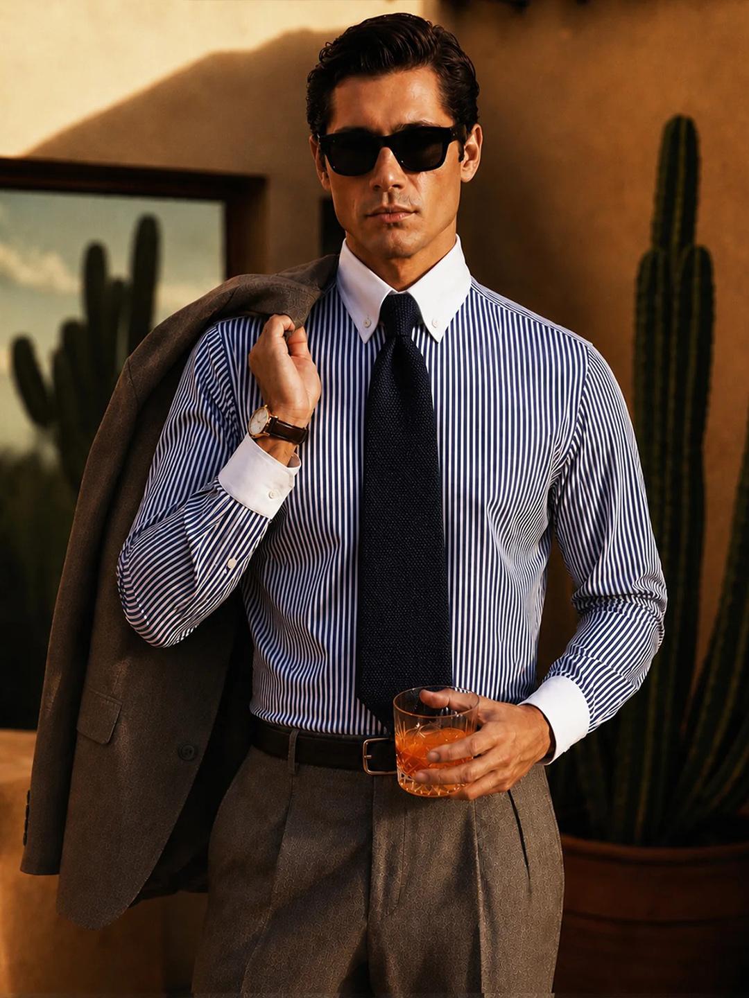 VAHRO Men Slim Fit Striped Semiformal Shirt