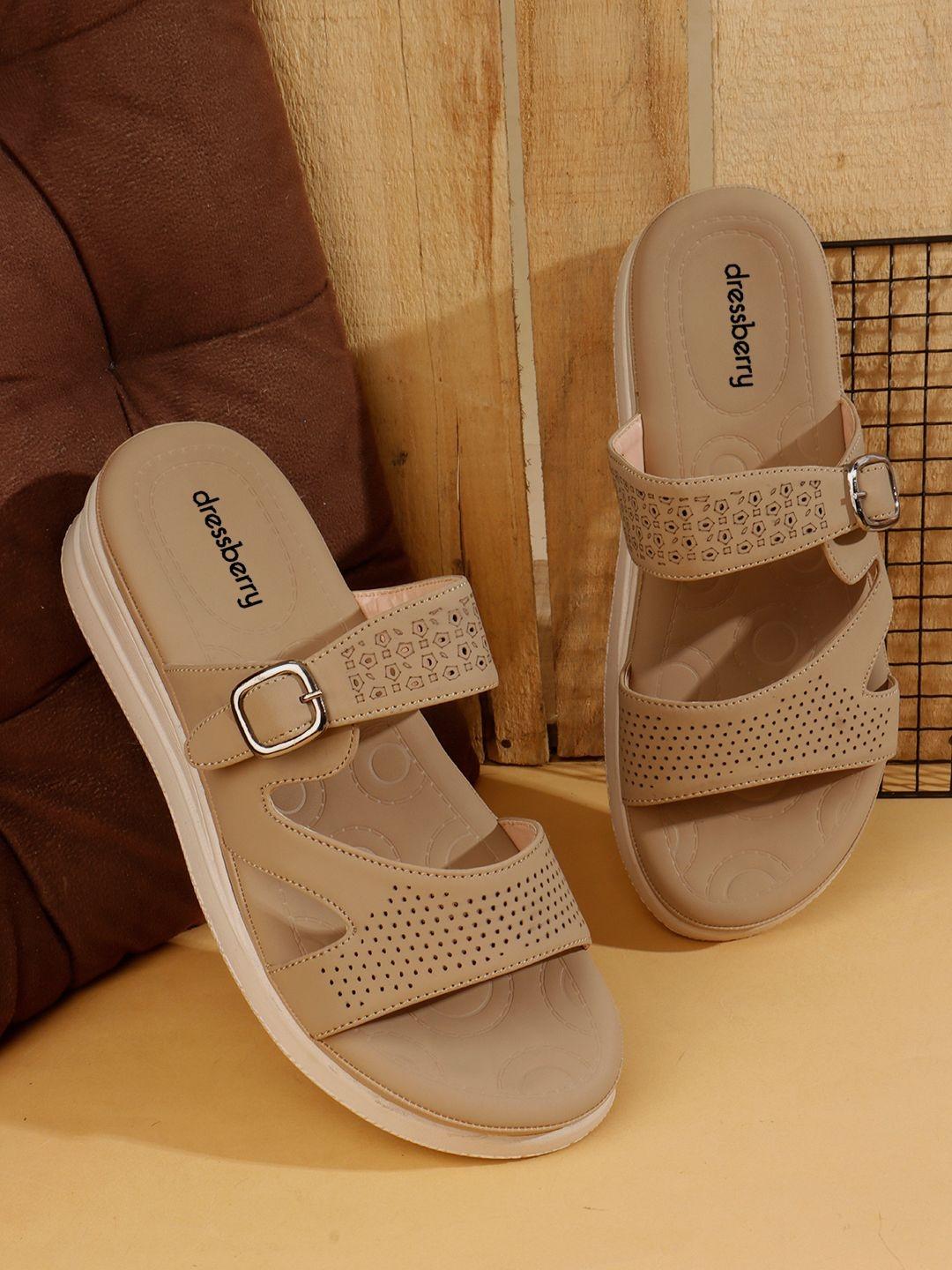 DressBerry Textured Wedge Sandals with Buckles - Image 1