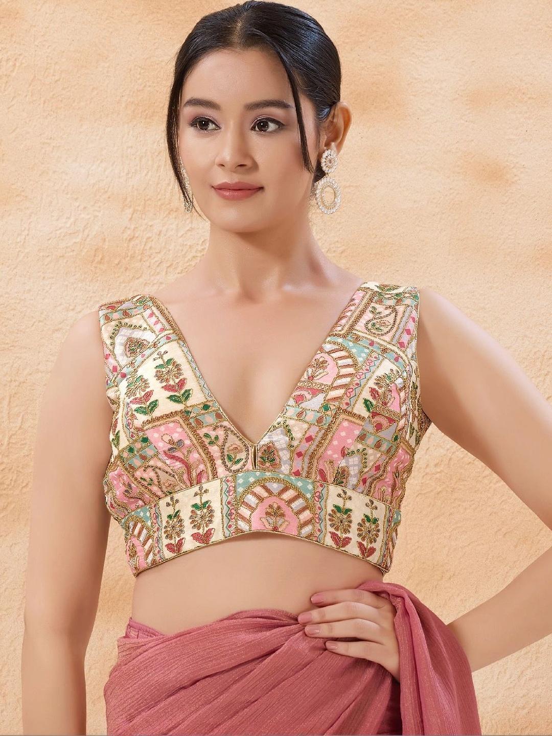 VAMAS - THE DESIGNER BLOUSES Silk Embroidered Thread Work Saree Blouse