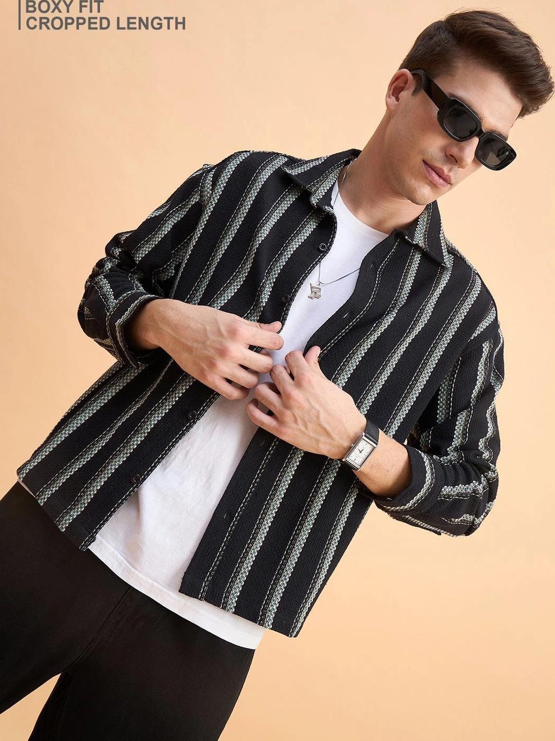 CHIMPAAANZEE Men Boxy Striped Casual Shirt - Image 1