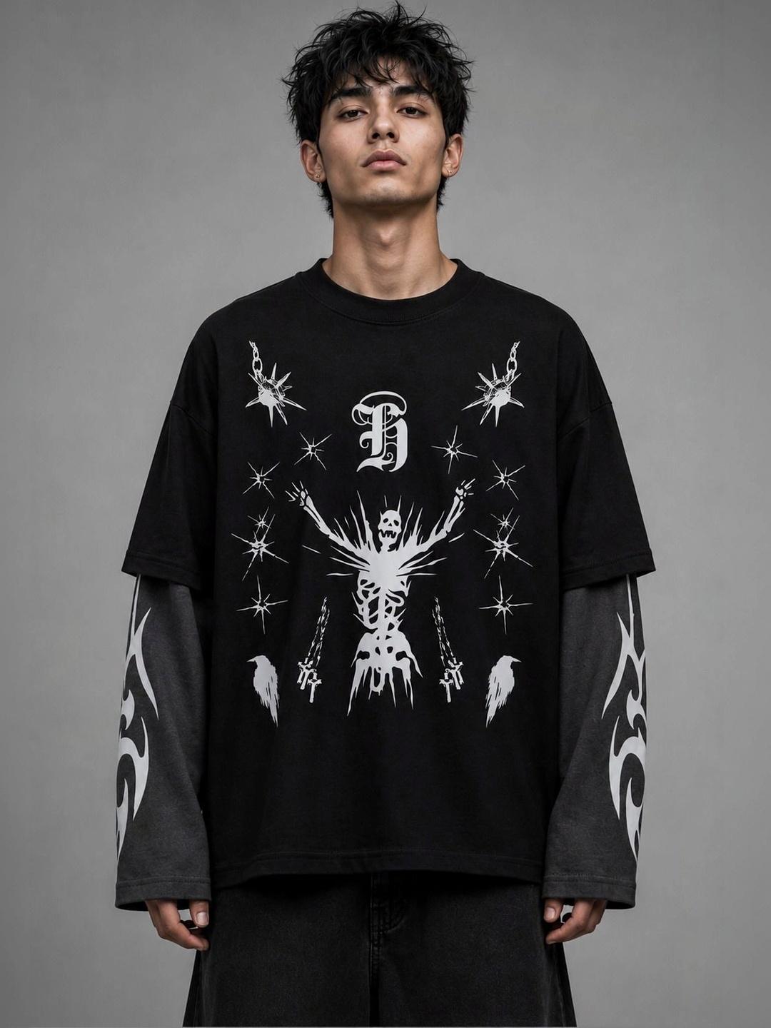 Hauntrex Unisex Dark Fortress LS Oversized Tee - Image 1