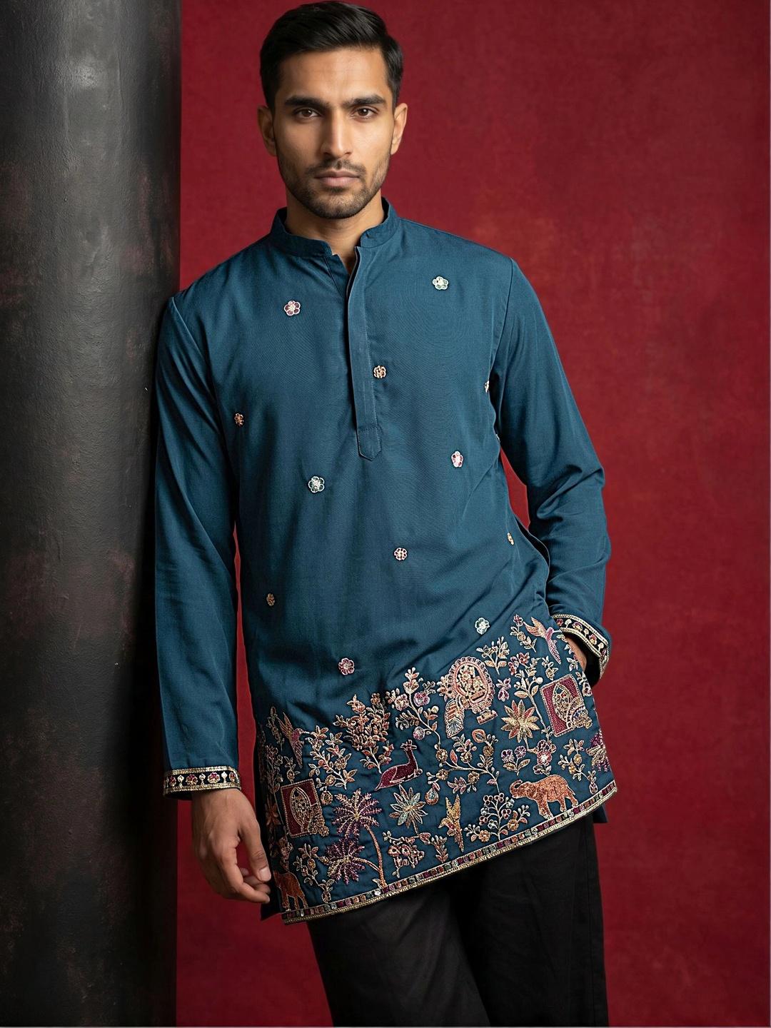 Jompers Men Ethnic Motifs Embroidered Thread Work Kurta - Image 1