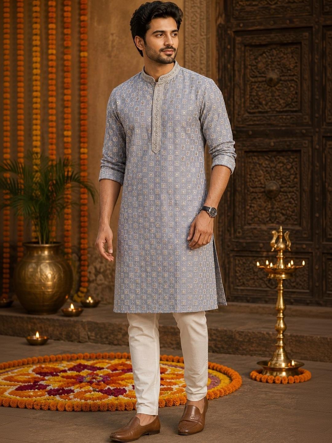 FUBAR Men Ethnic Motifs Printed Thread Work Kurta - Image 1