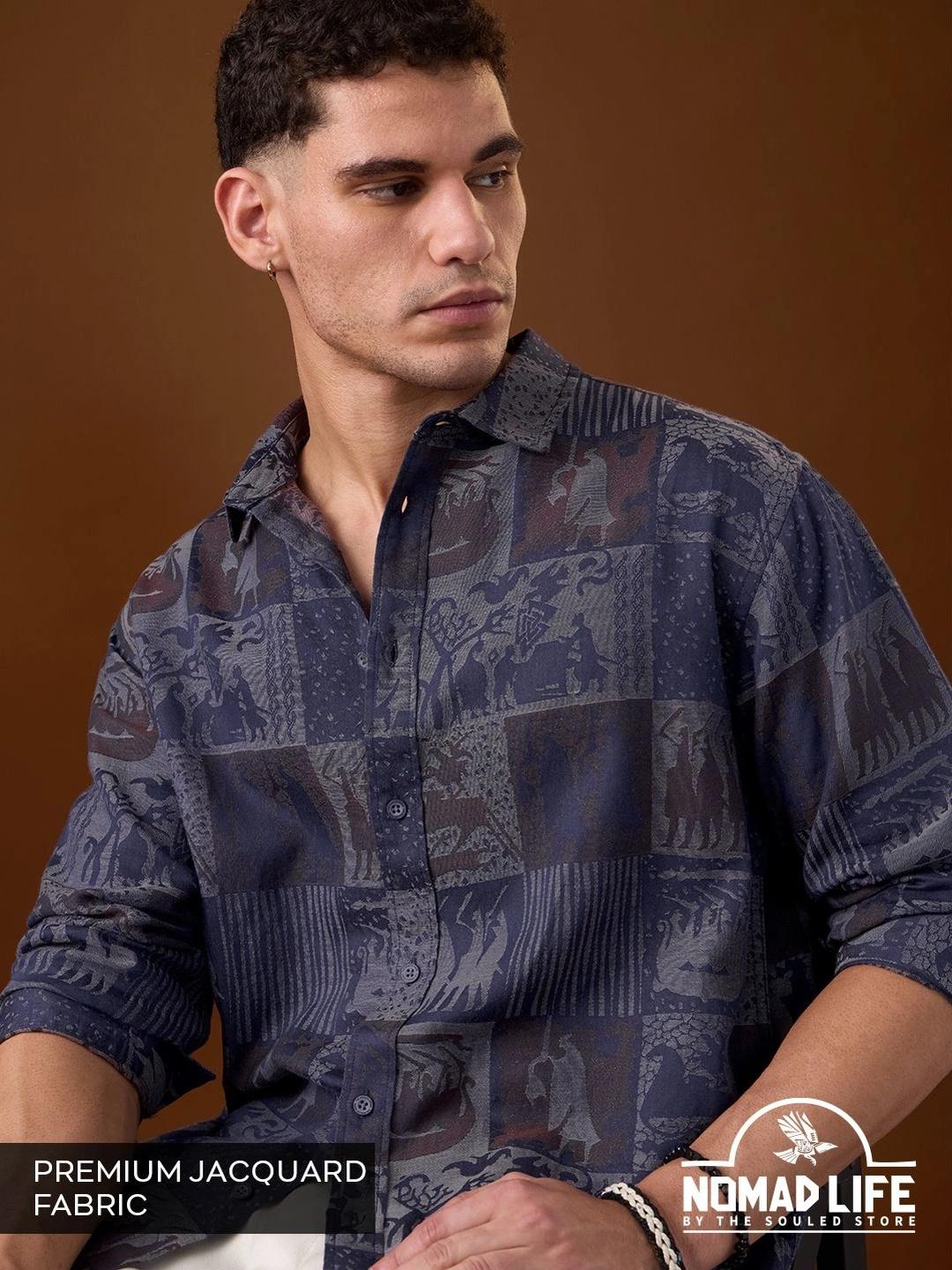 The Souled Store Men Oversized Nomad Navy Blue Shirt - Image 1