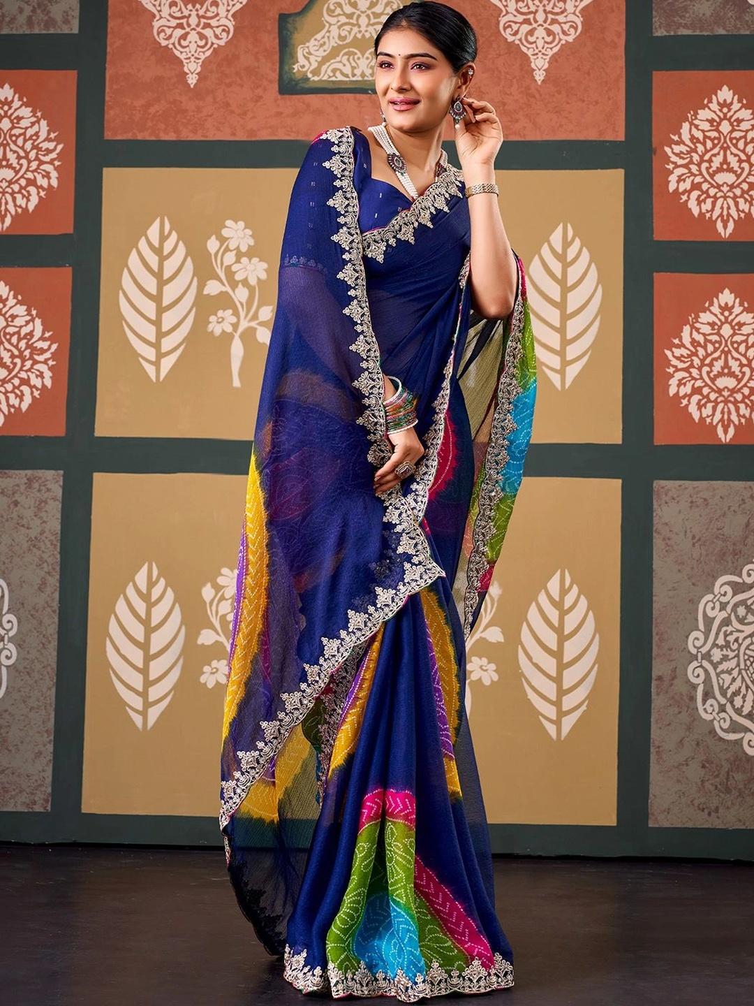 Anouk Bandhani Embroidered Poly Chiffon Designer Saree - Image 1