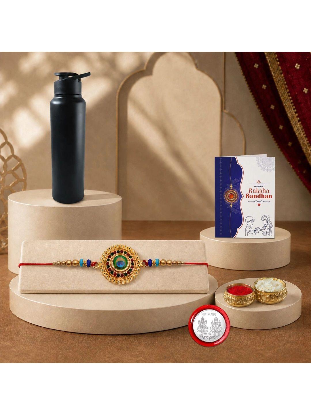 DeoDap Set of 6 Rakhi Gift Set With Silver Coin & Roli Chawal