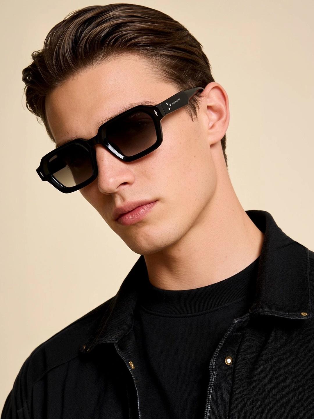 Buy Espee Men Green Lens & Black Rectangle Sunglasses With - - Accessories for Men - Image 1