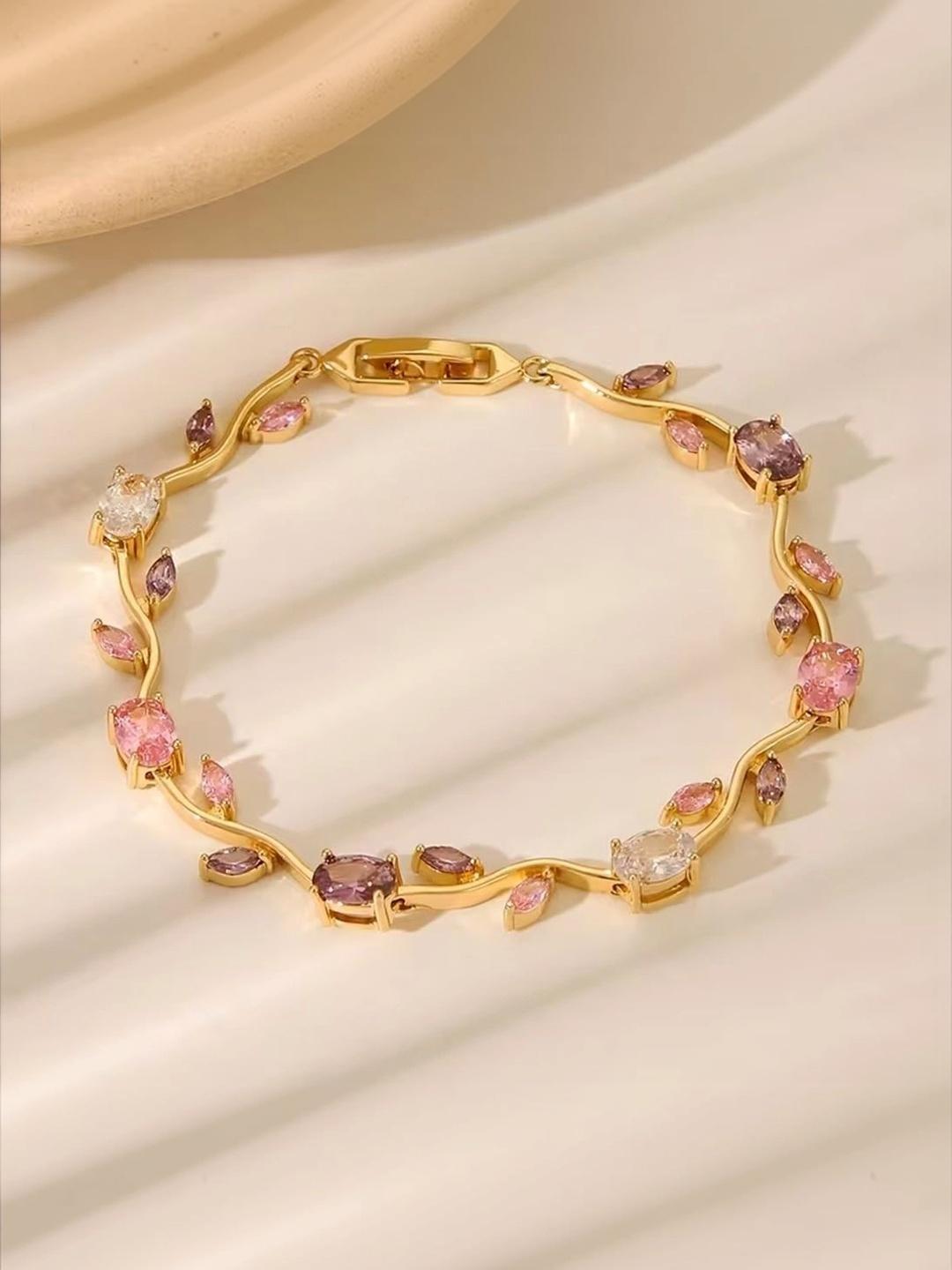 Buy Vivity Unisex Cubic Zirconia Gold-Plated Link Bracelet