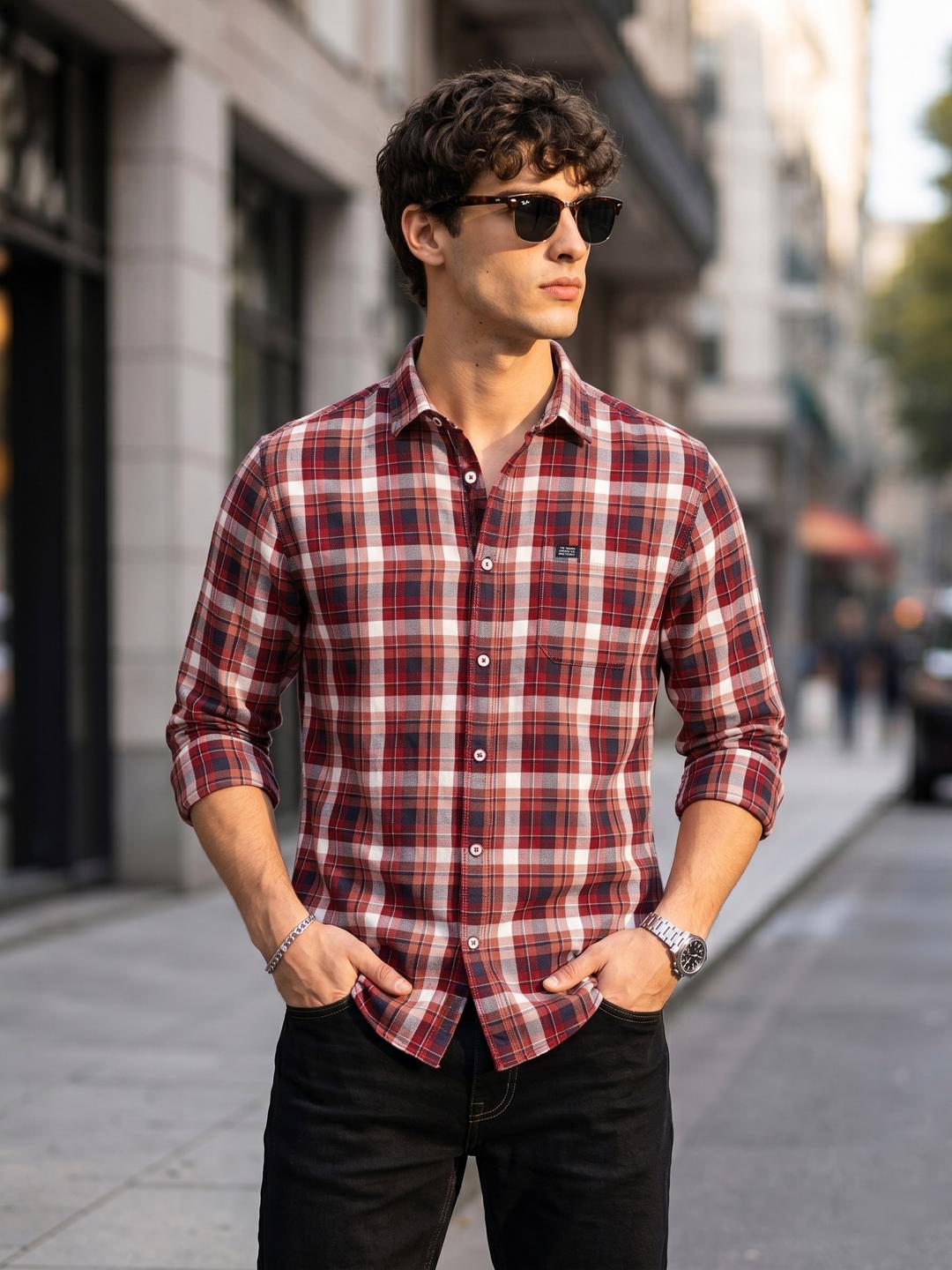 The Indian Garage Co Men Slim Fit Cotton Checked Shirt - Image 1