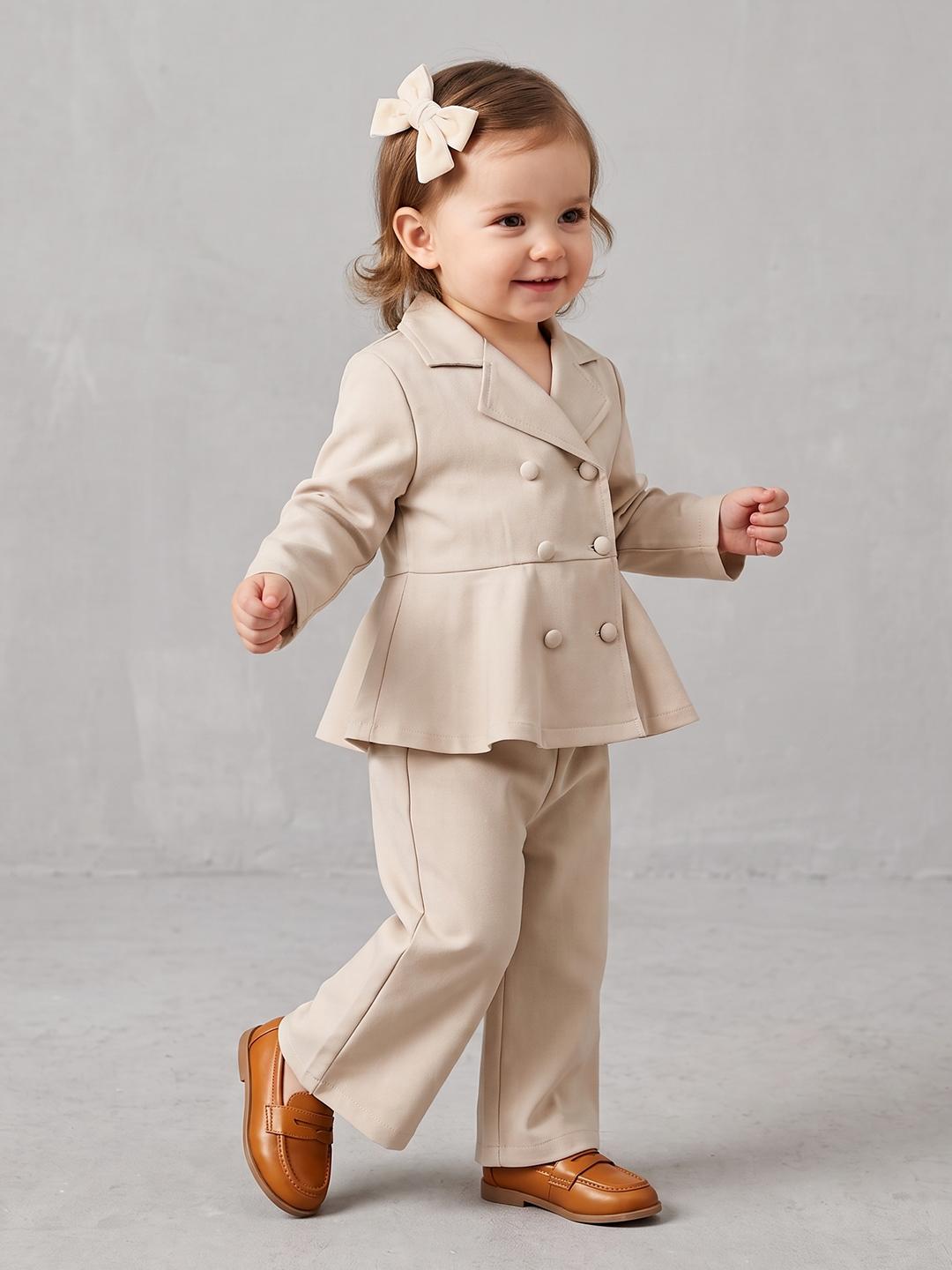 YK Girls Lapel Collar Peplum Blazer With Trousers - Image 1