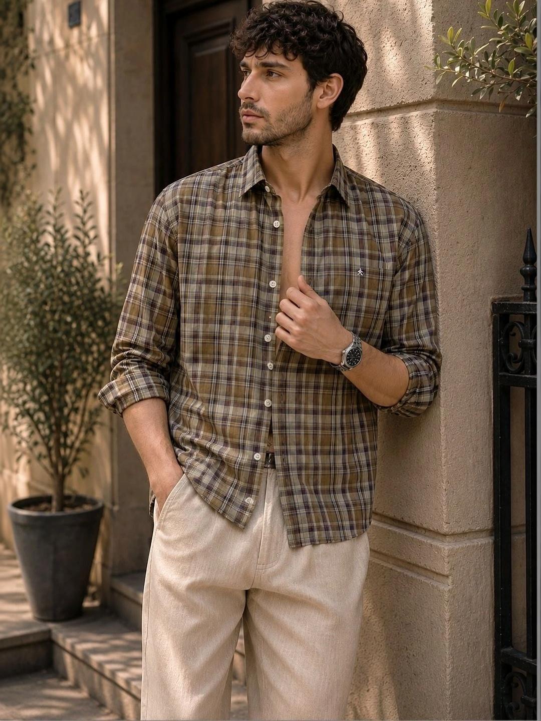 XKIND Men Slim Fit Tartan Checks Casual Shirt - Image 1