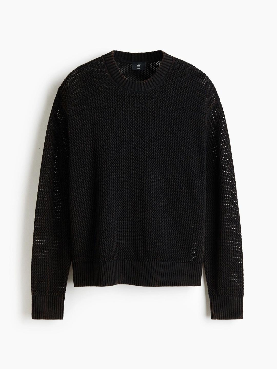 H&M Men Loose Fit Hole-Knit Cotton Jumper - Image 1