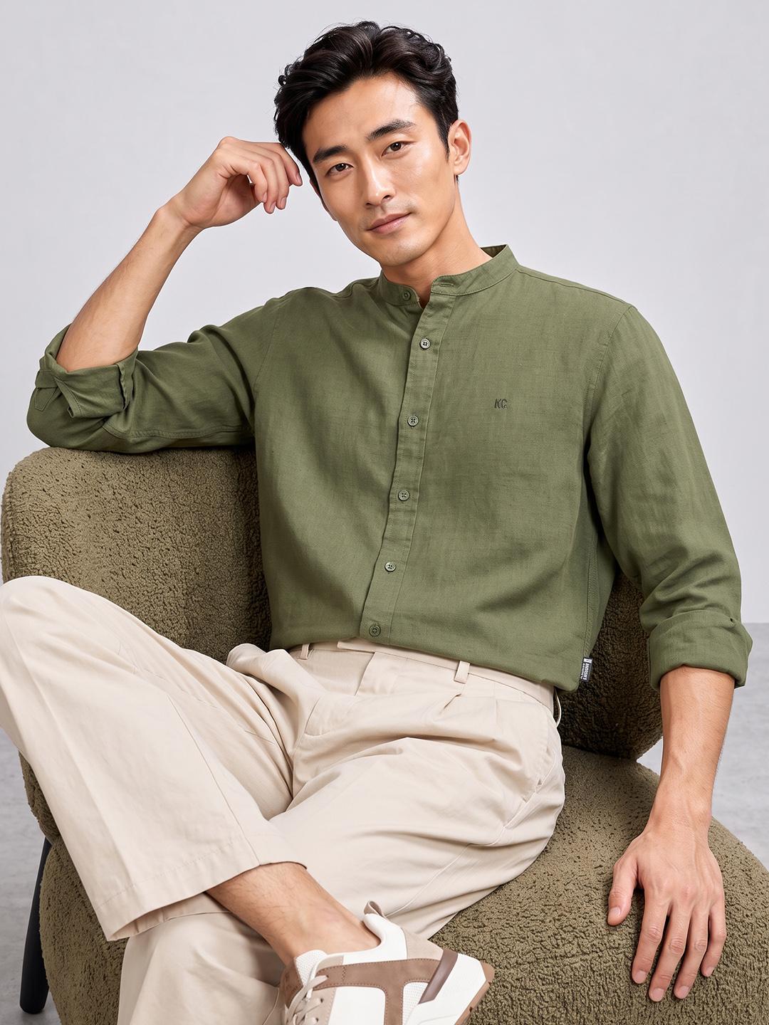 Kenneth Cole Slim Fit Cotton Linen Casual Shirt