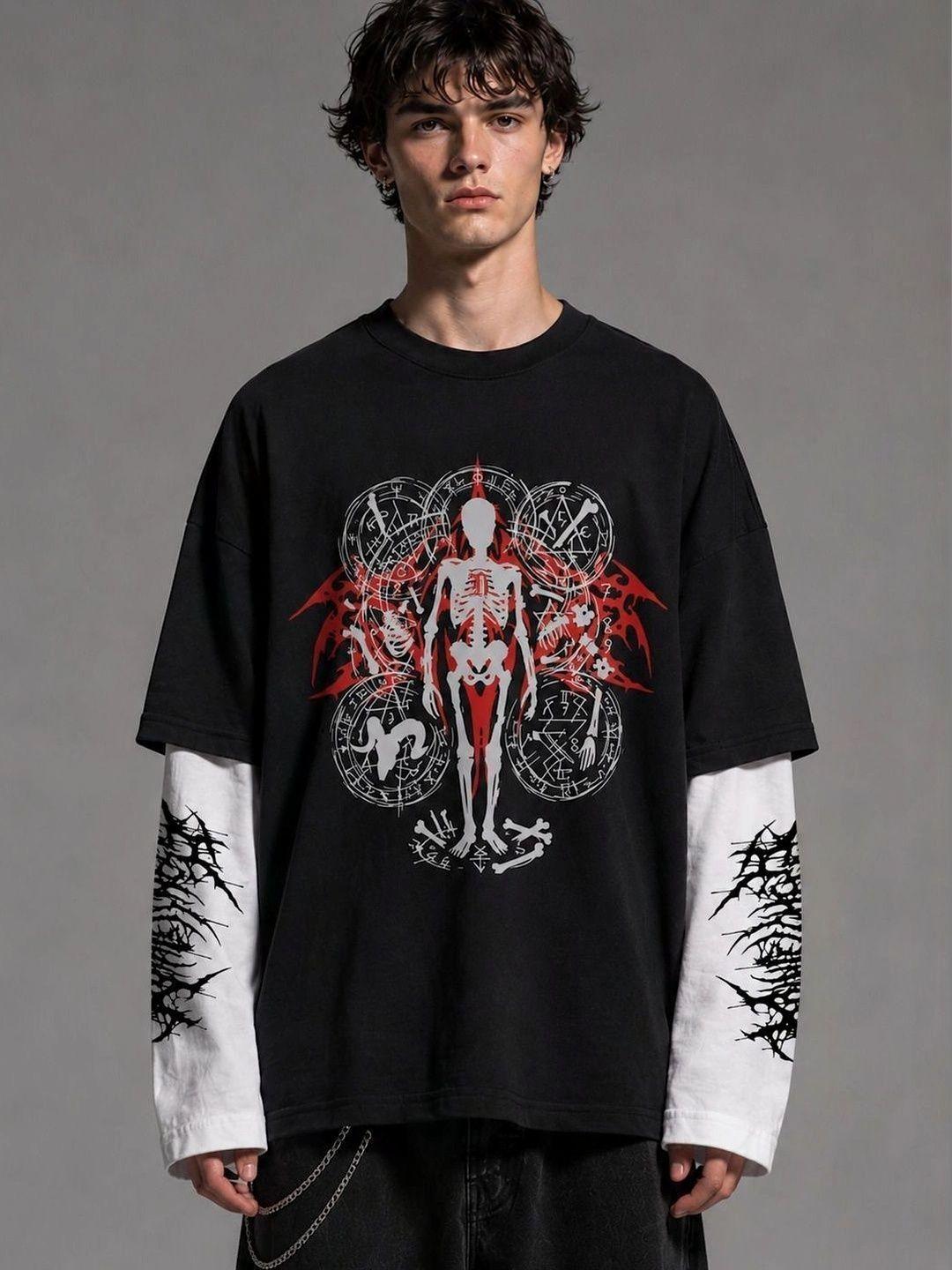 Hauntrex Unisex Ritual Printed Long Sleeve Oversized Tee - Image 1