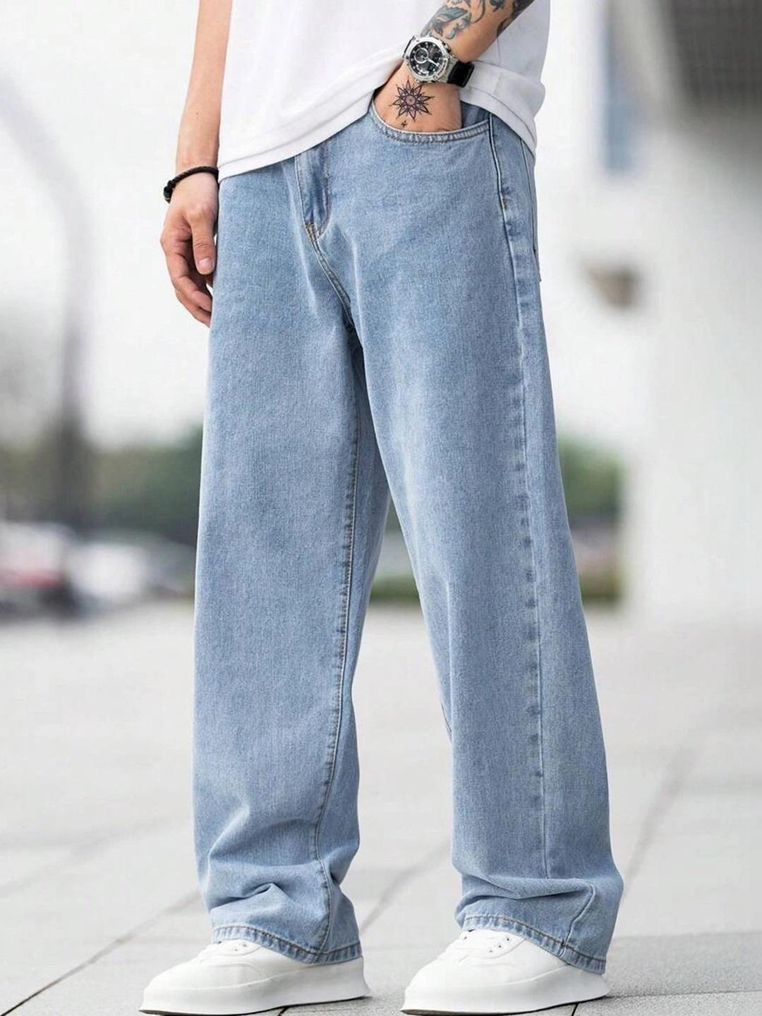 KAJARU Men Loose Relaxed Fit Mid-Rise Light Fade Jeans