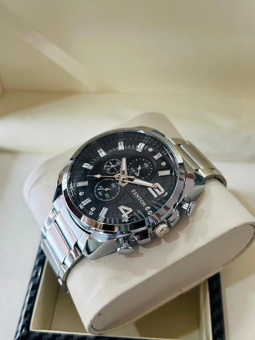 FENTON Men Dial & Stainless Steel Bracelet Style Straps Analogue Chronograph Watch Sp - Curen - Black - Image 1