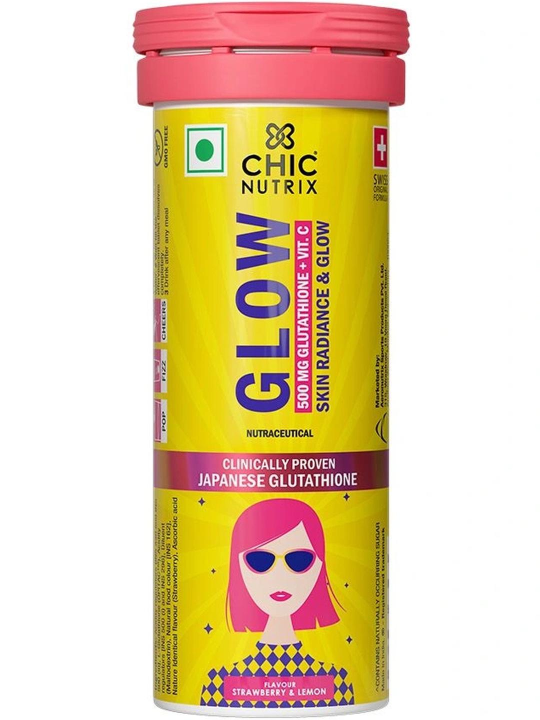 Buy CHICNUTRIX Strawberry & Lemon Flavour Glow Glutathione & Vitamin C Tablets - 10 Tablets - Skin Supplements for Unisex 42852552