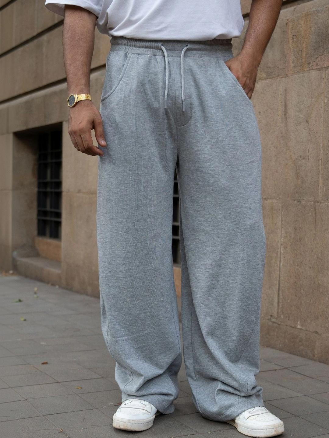 Powerlook Men Grey Baggy Cotton Track Pants - Image 1