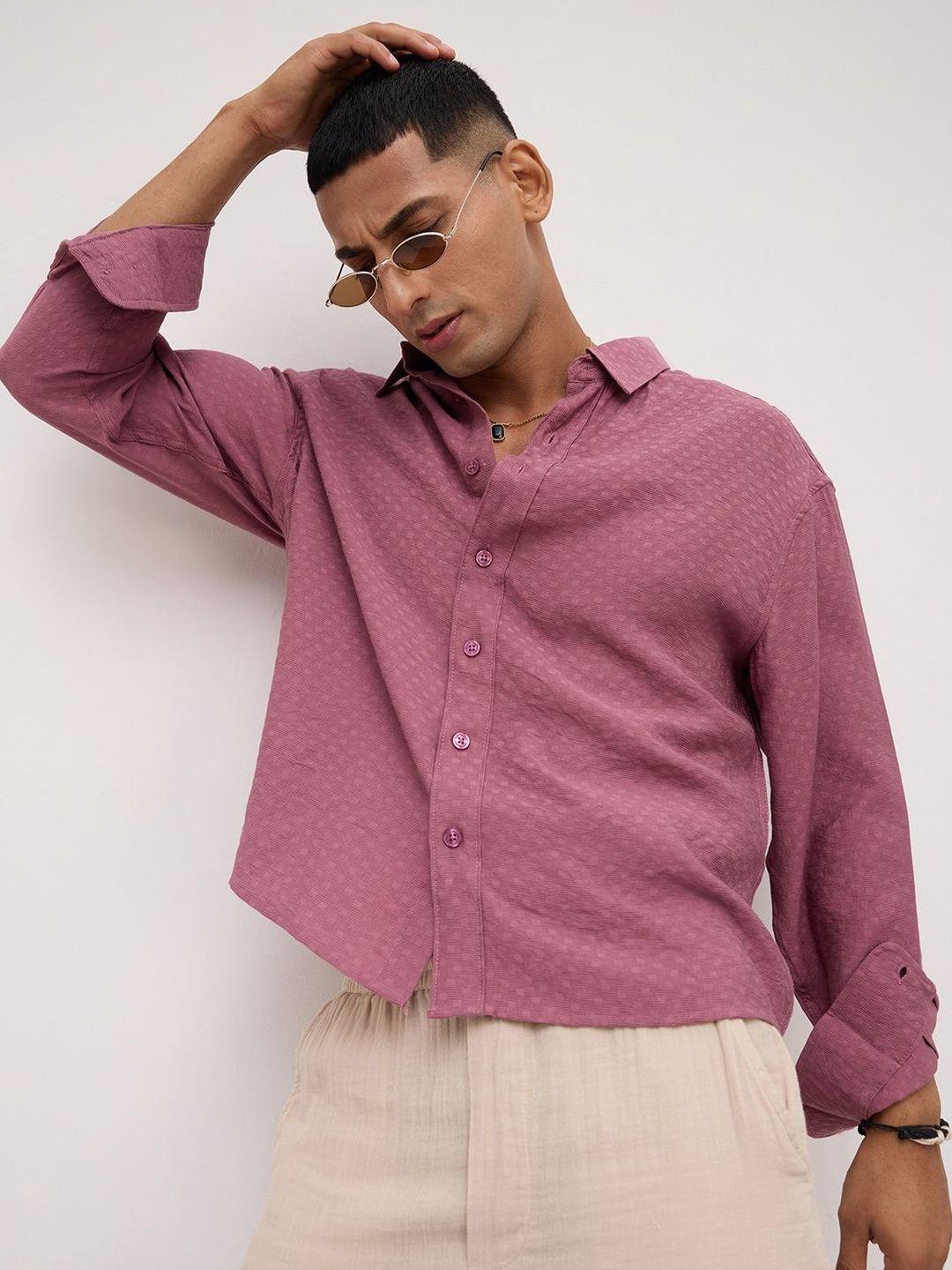 VASTRADO Rosewood Pink Dot Textured Crop Shirt - Image 1