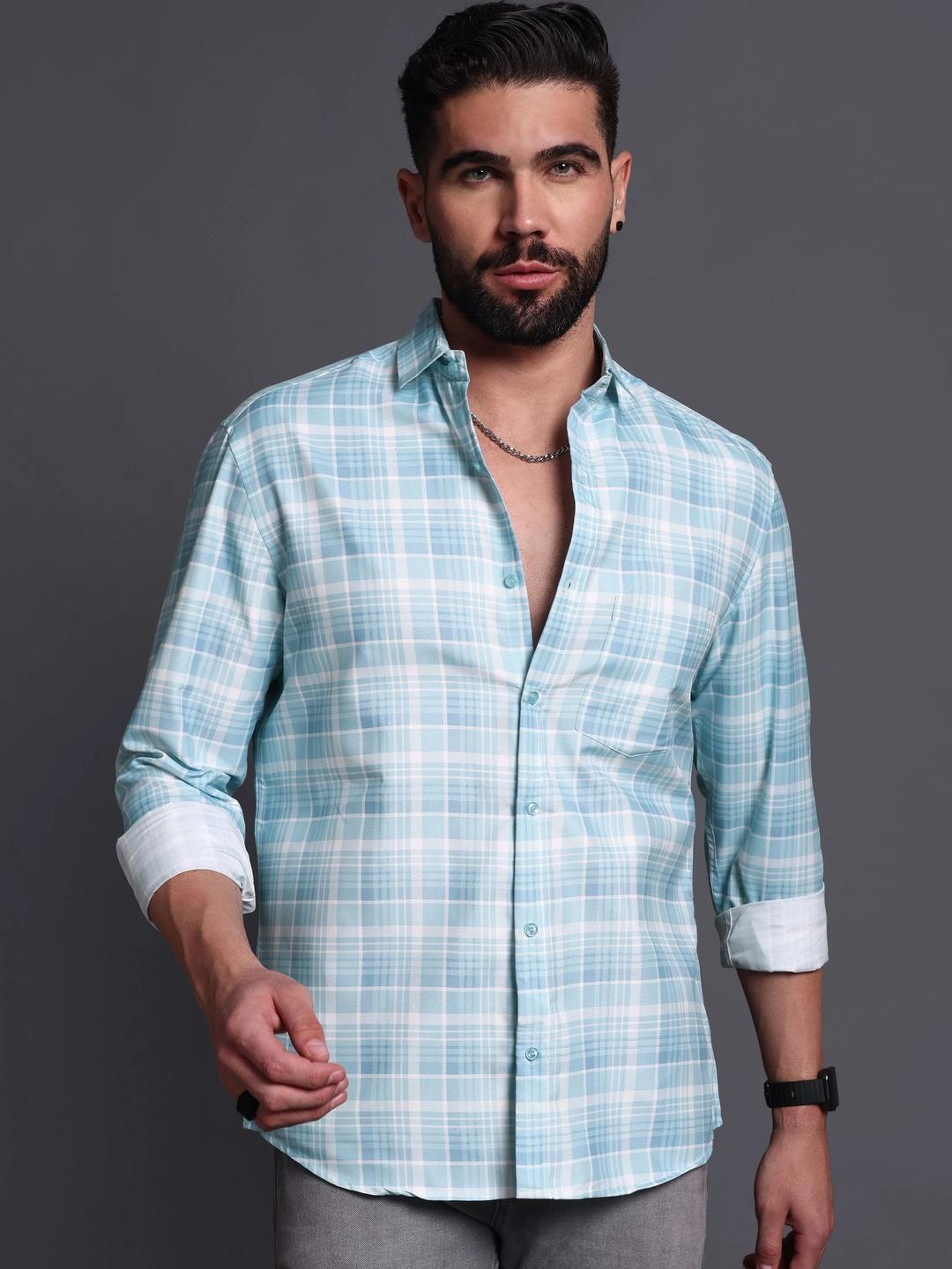 Mast & Harbour Men Checked Spread Collar Shirt - Image 1