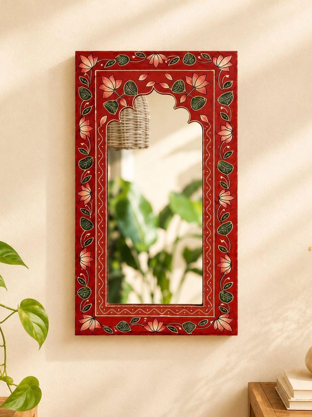 Atrangi Studio Heritage Red Wooden Mirror - Image 1