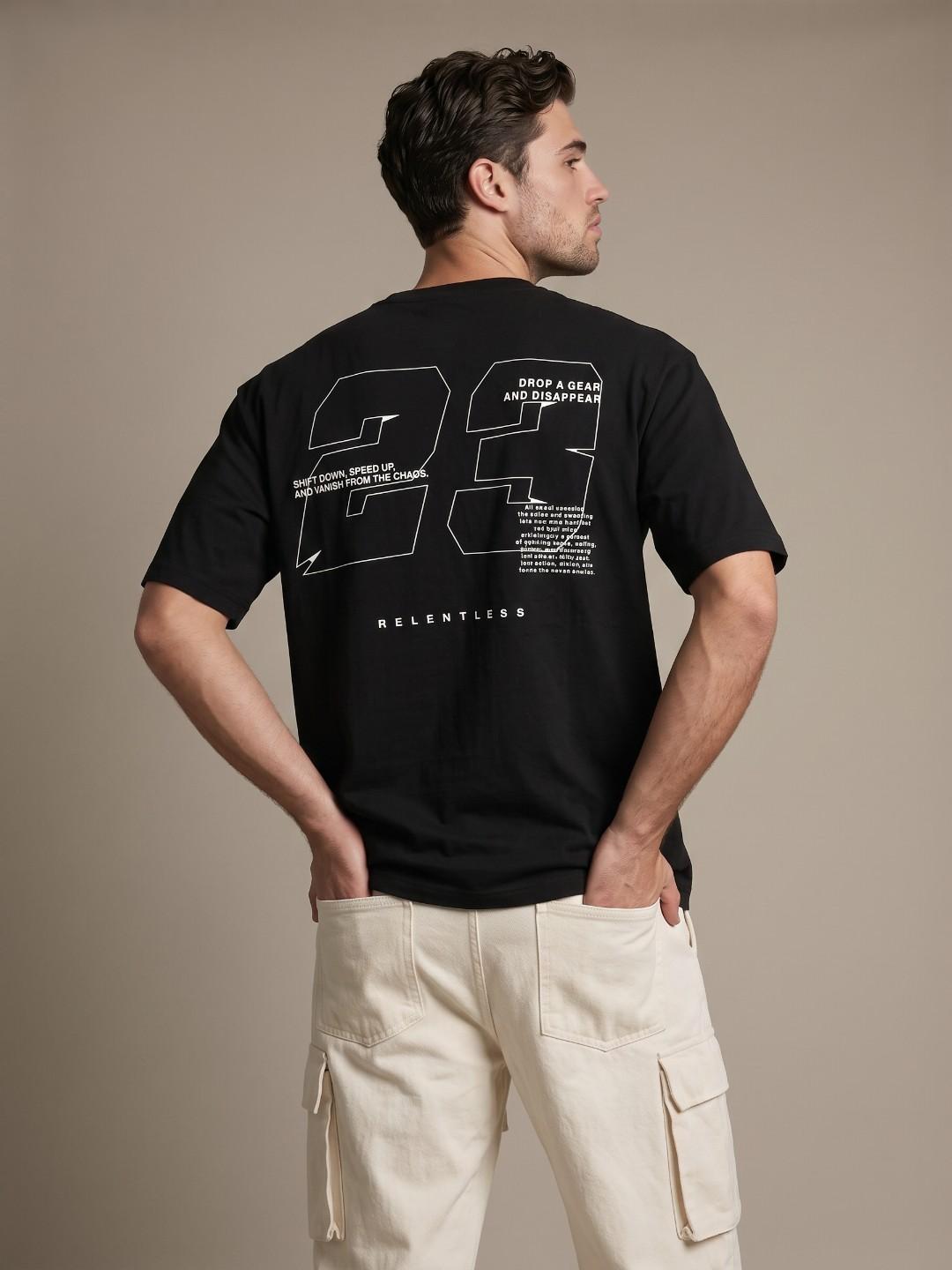glitchez Men Typography Printed Drop-Shoulder Oversized T-shirt