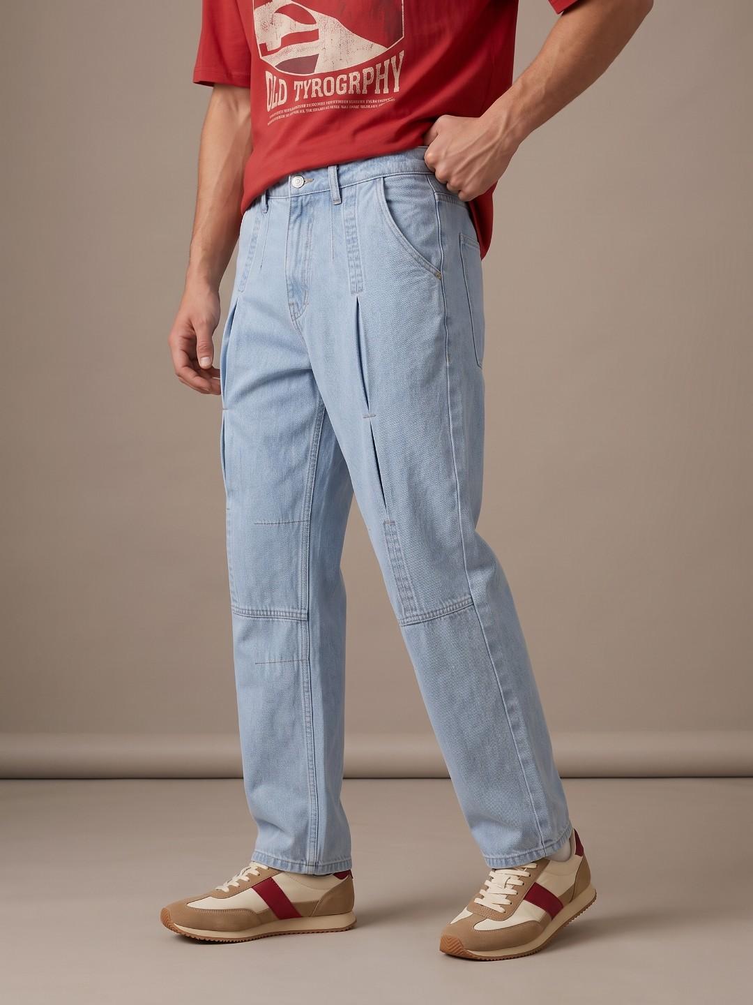 glitchez Men Pure Cotton Straight Fit Mid-Rise Jeans
