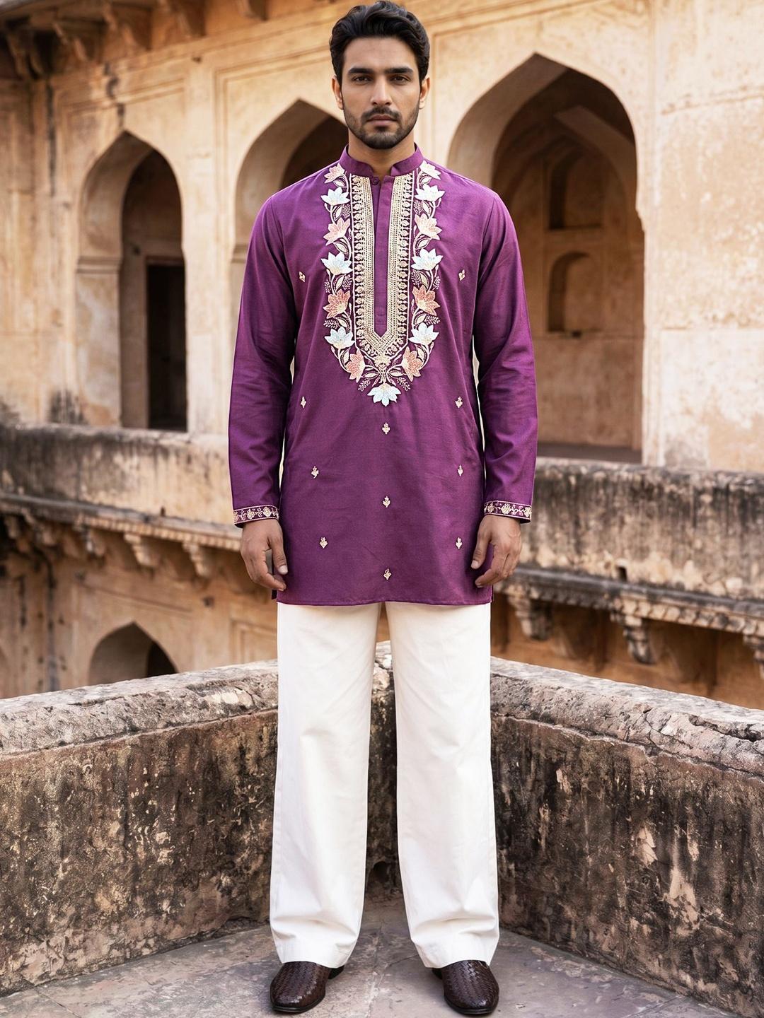 Jompers Men Embroidered Kurta With Korean Pants - Image 1