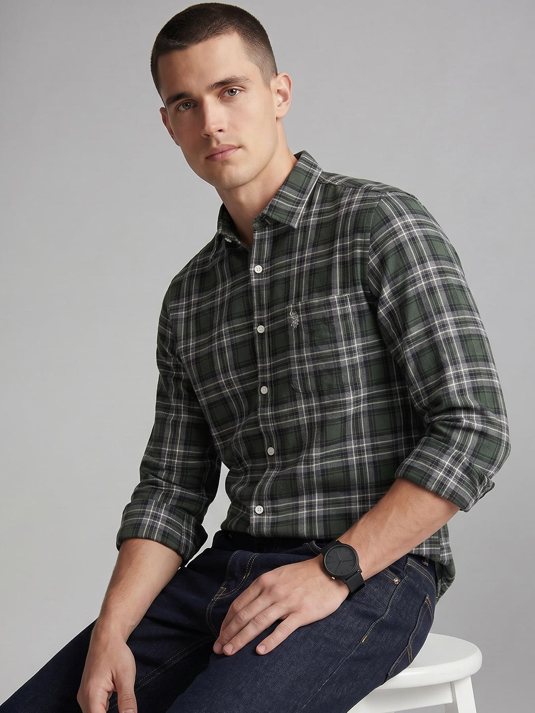 U.S. Polo Assn. Denim Co. Checked Cotton Casual Shirt Blue