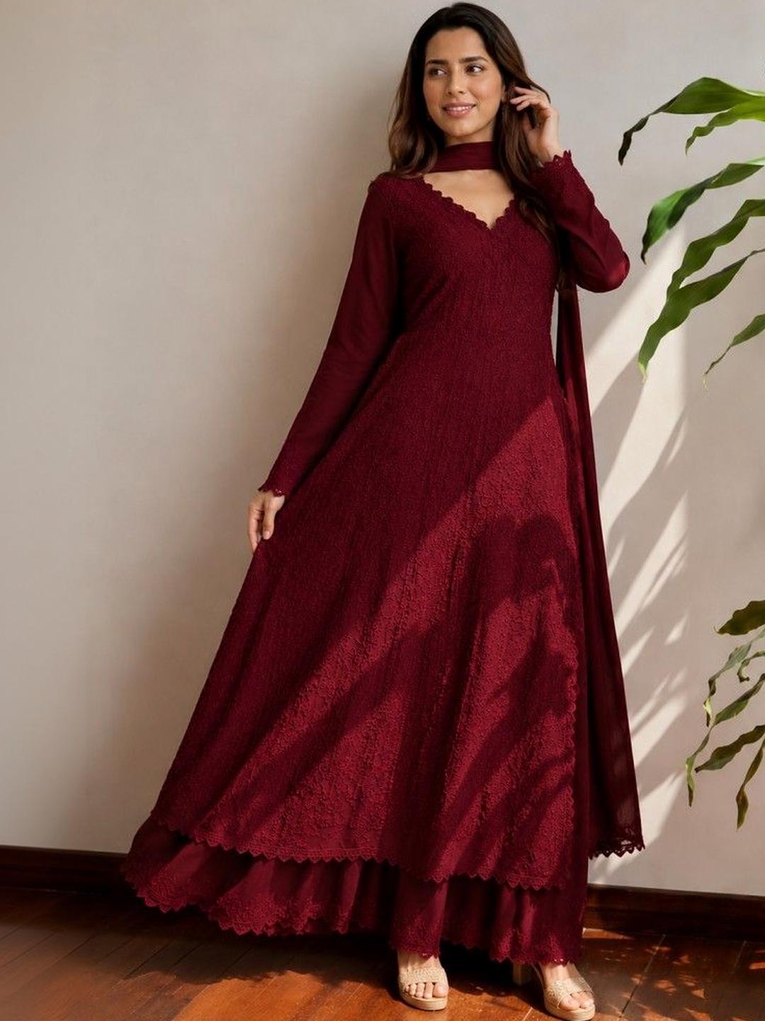 Maeswag Women Floral Embroidered Angrakha Kurta with Palazzos & - Image 1