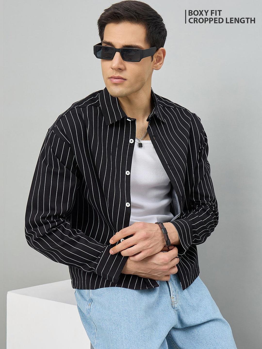 CHIMPAAANZEE Men Boxy Striped Casual Shirt
