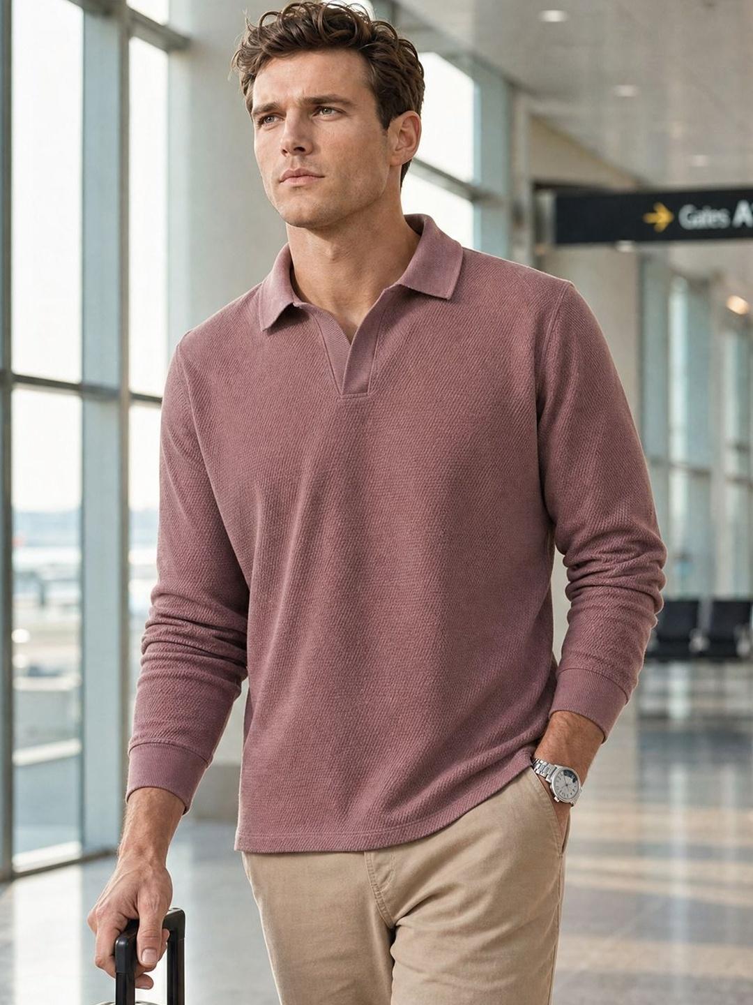 NOBERO Popcorn Textured Polo Collar T-Shirt