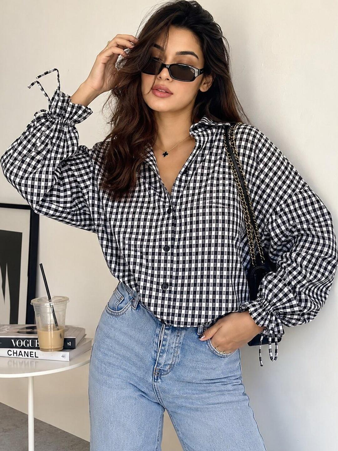 LILY BUDS Women Relaxed Gingham Checked Casual Shirt - Image 1