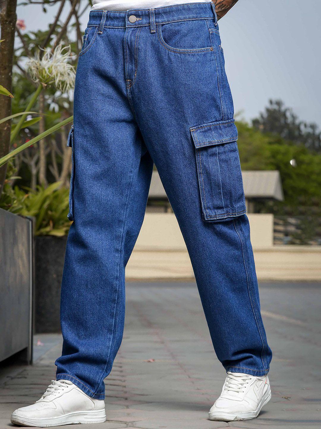 Buy HERE&NOW Men Loose Relaxed Fit Clean Look Denim Cargo - Jeans