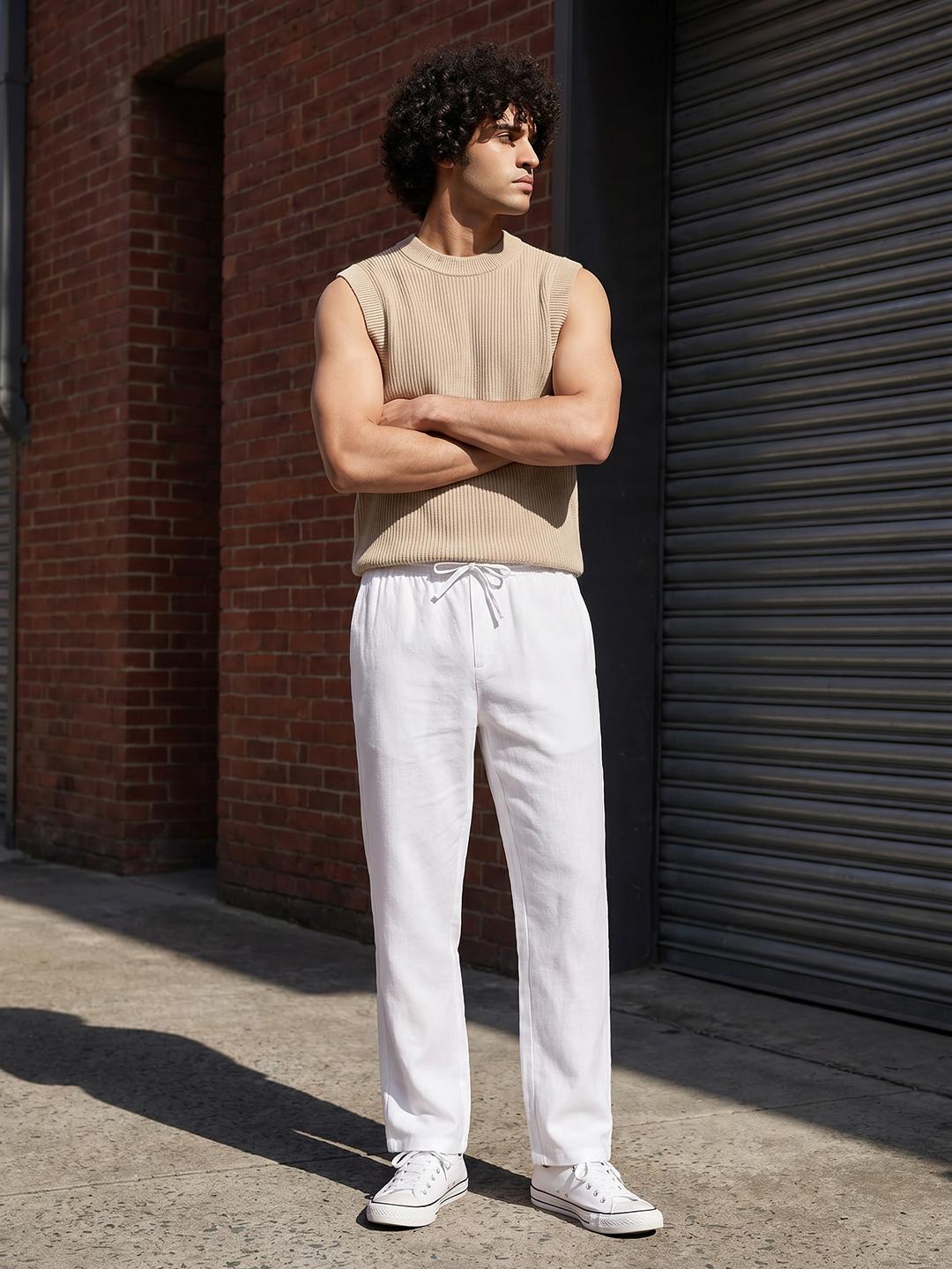 Roadster Men Cotton Linen Straight Fit Trousers