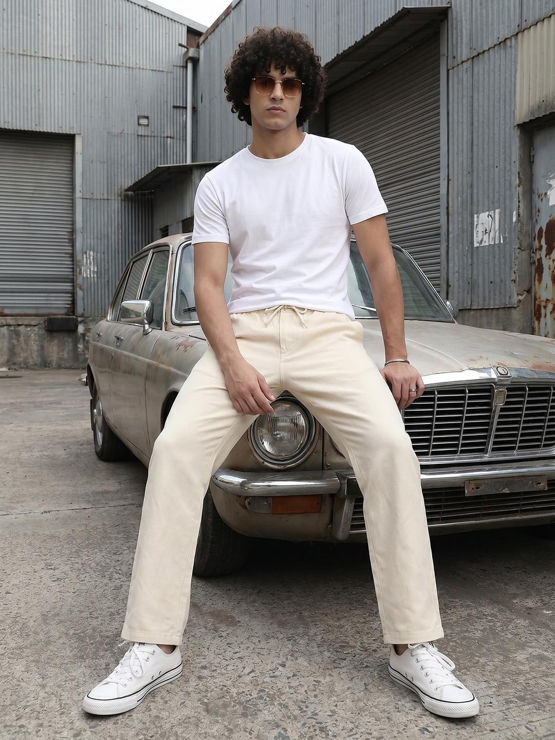Roadster Men Cotton Linen Straight Fit Trousers - Image 1