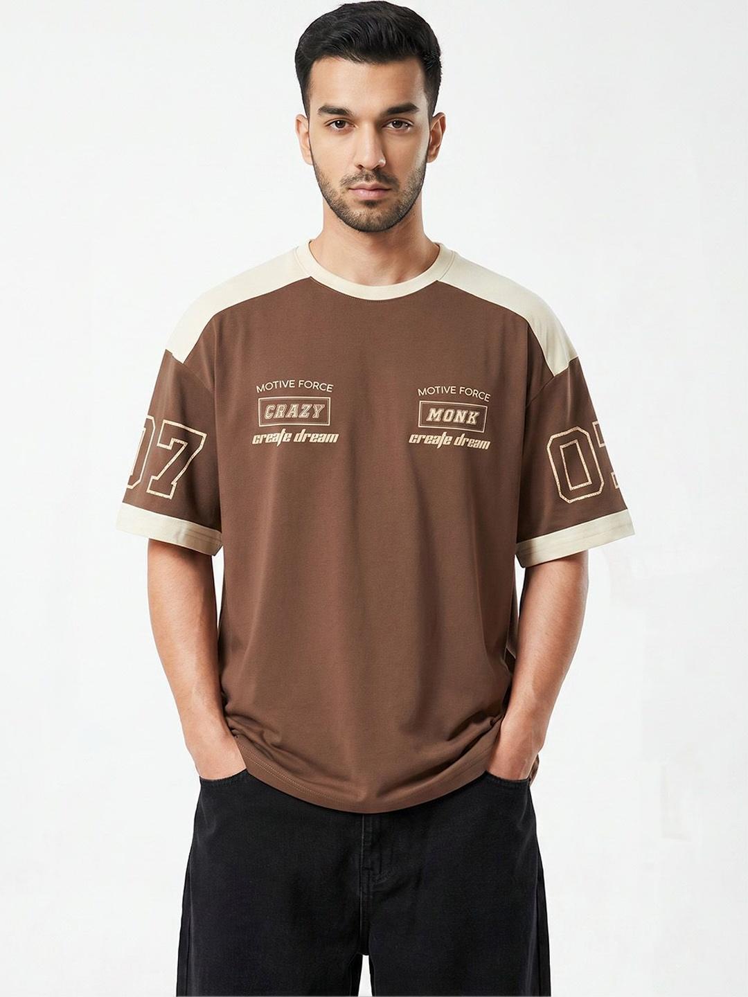 Crazymonk Men Colourblocked Round Neck Cotton Oversized T-shirt - Image 1