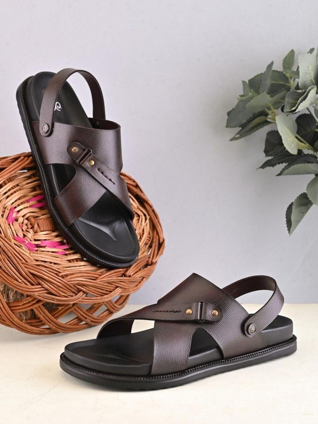 House Of Pataudi Men Brown Synthetic Leather Slip On Comfort Sandals
