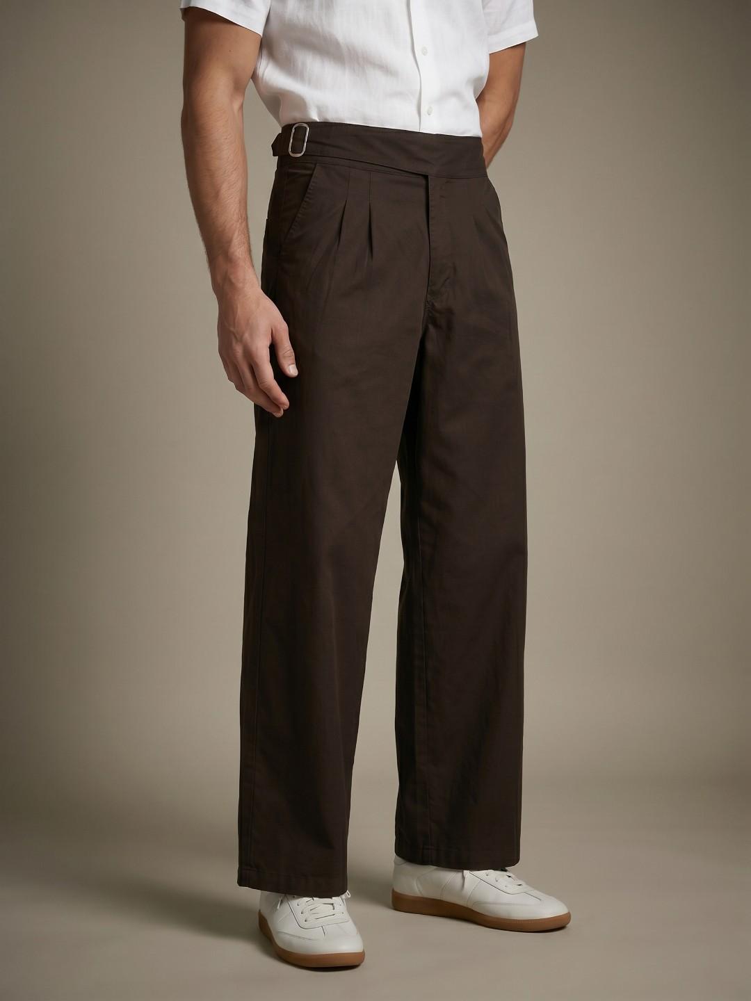 glitchez Men High-Rise Pleated Barrel Fit Pure Cotton Gurkha Trousers