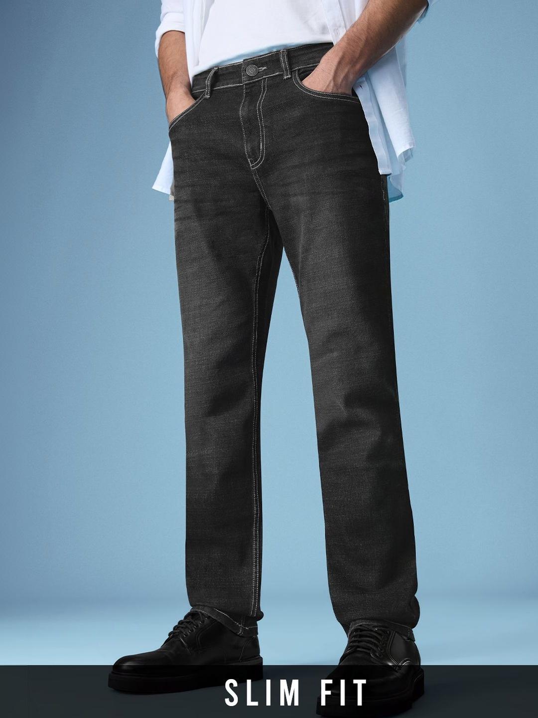 The Souled Store Men Slim Fit Solid Black Jeans - Image 1