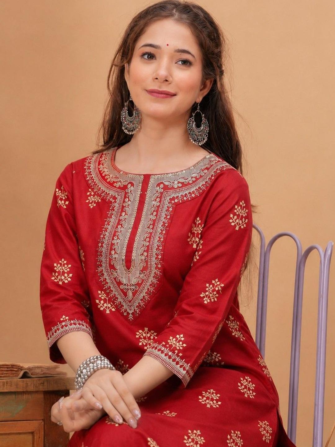 KKOUTFITS Women Ethnic Motifs Printed Thread Work Kurta - Image 1