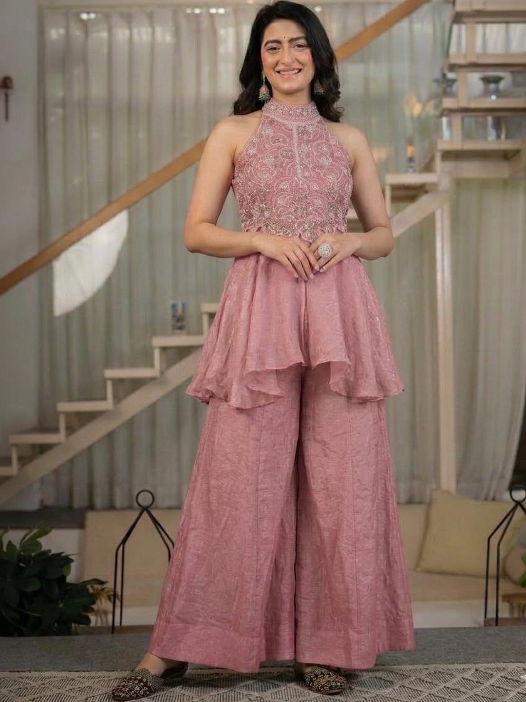 HERE&NOW Women Ethnic Motifs Embroidered Tiered Kurta with Palazzos - Image 1