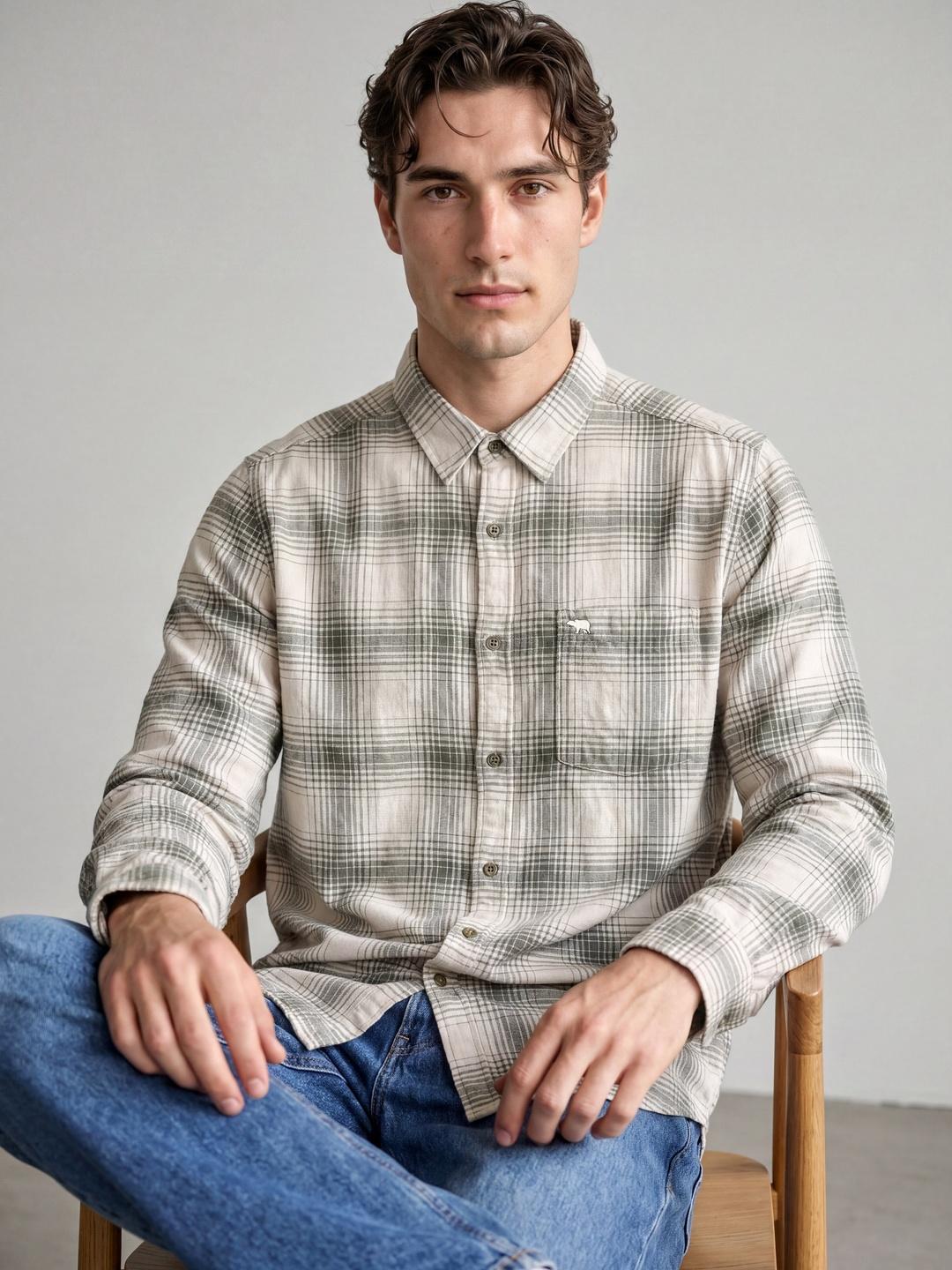 THE BEAR HOUSE Men Cotton Flannel Checked Casual Shirt - Image 1
