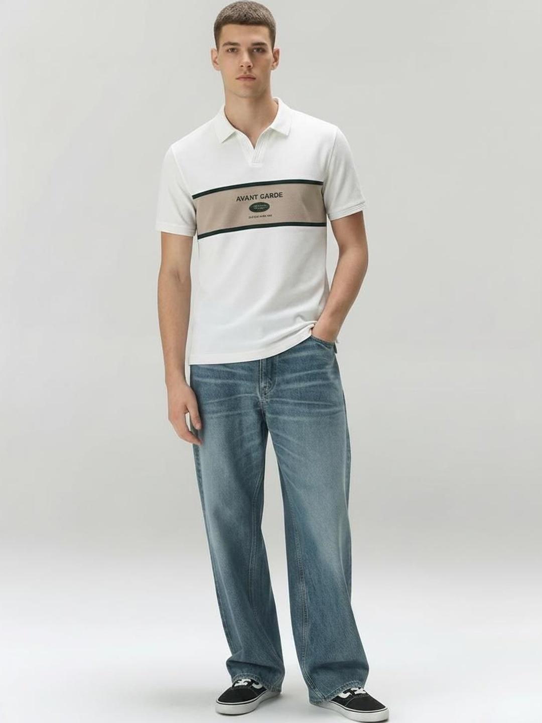 Octave Men Typography Colourblocked Polo Collar T-shirt - Image 1