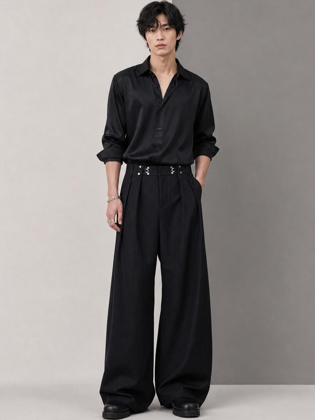 ATELIER REBEL Men Striped Pleated Trousers - Image 1