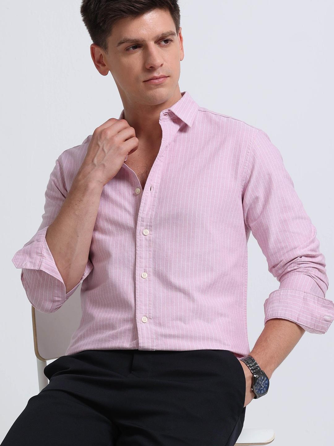 Blu MNKY Men Classic Slim Fit Striped Shirt - Image 1