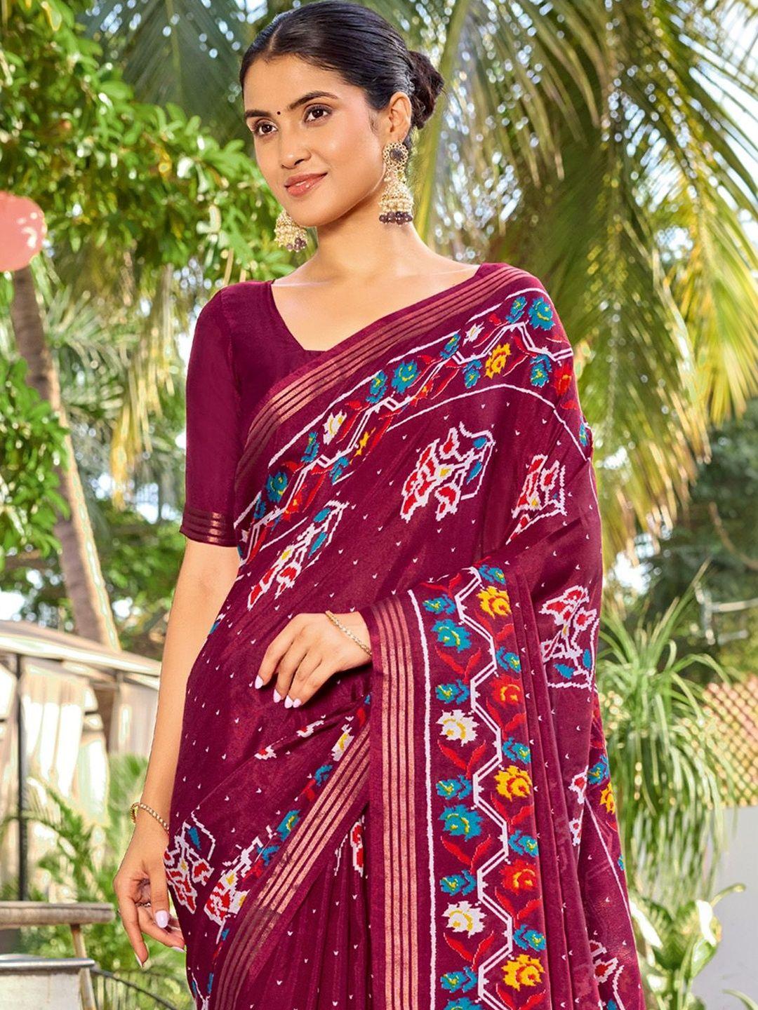 Saree mall Floral Silk Blend Designer Ikat Sarees